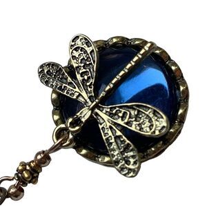 Dragonfly Sapphire Blue Glass Necklace Fairycore Crystal Vintage Pendant *NEW